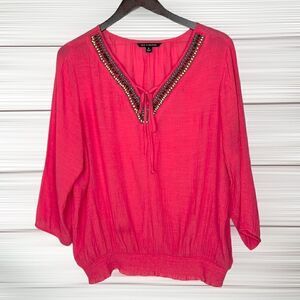 NWOT Zac & Rachel Large Boho Peasant
Blouse Pink with Beads
